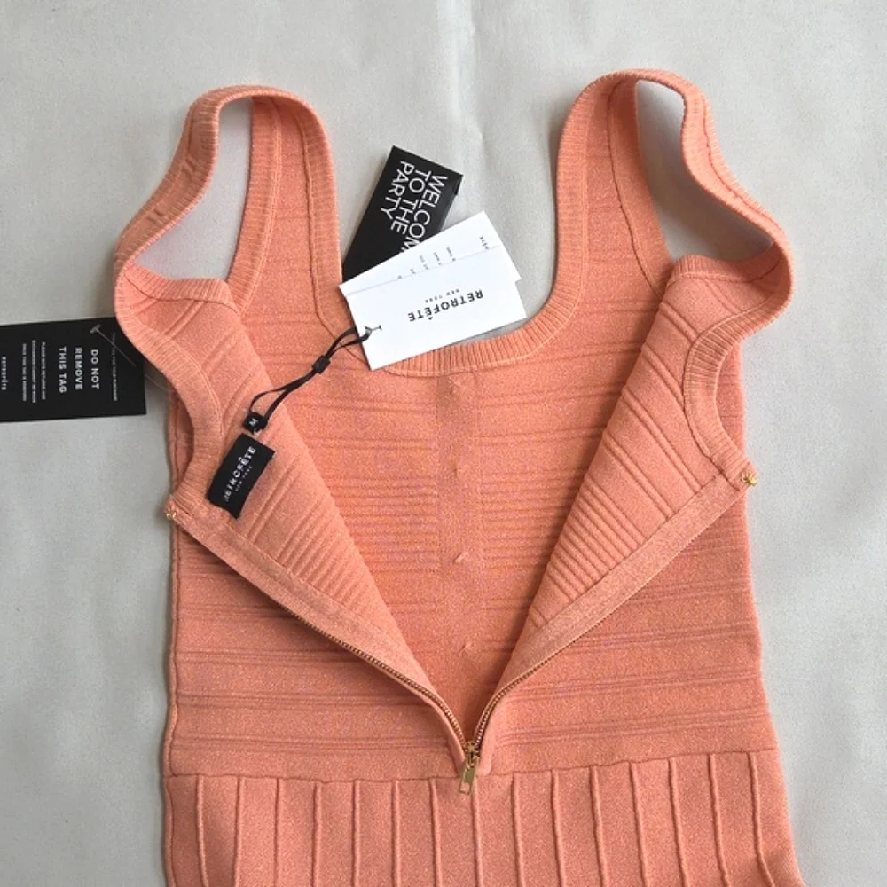 NWT$398 Retrofete Brooke Bandage Flared Mini Dress in Metallic Peach Pink Sz Med - Picture 15 of 16